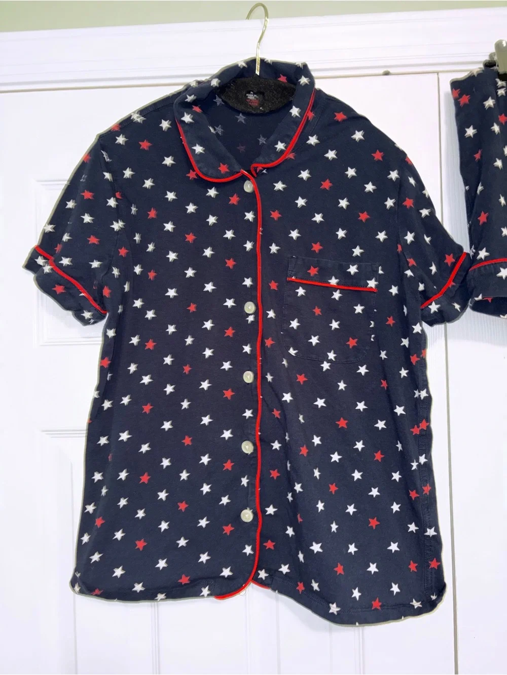 J. Crew Women's M 2-Piece Star Pajama Set Collared Button Top w shorts